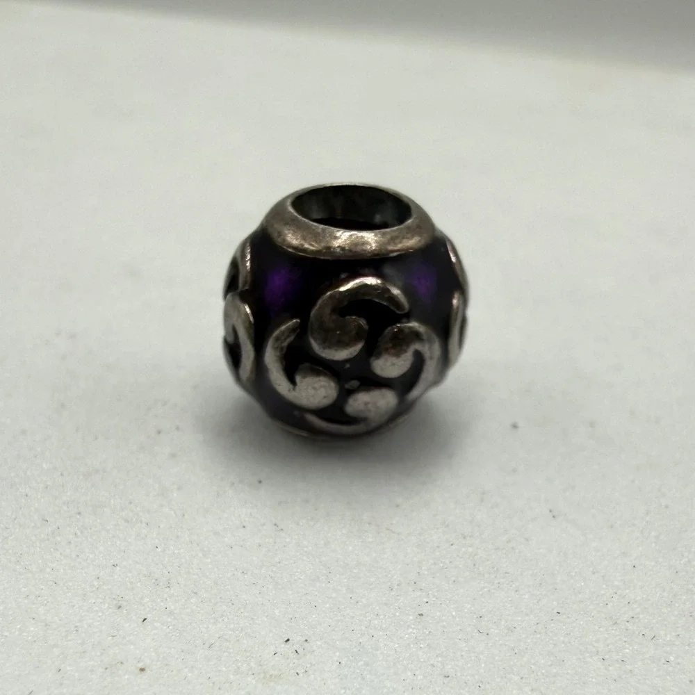 Pandora ALE 925 Sterling Silver Purple Enamel Scrollwork Charm Bead